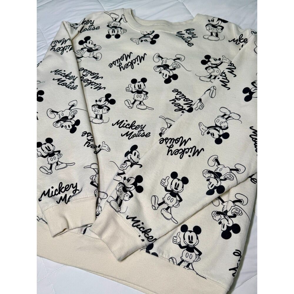 Disney Women's Mickey Mouse Crewneck Sweatshirt 2X Cream/Black - Picture 3 of 7